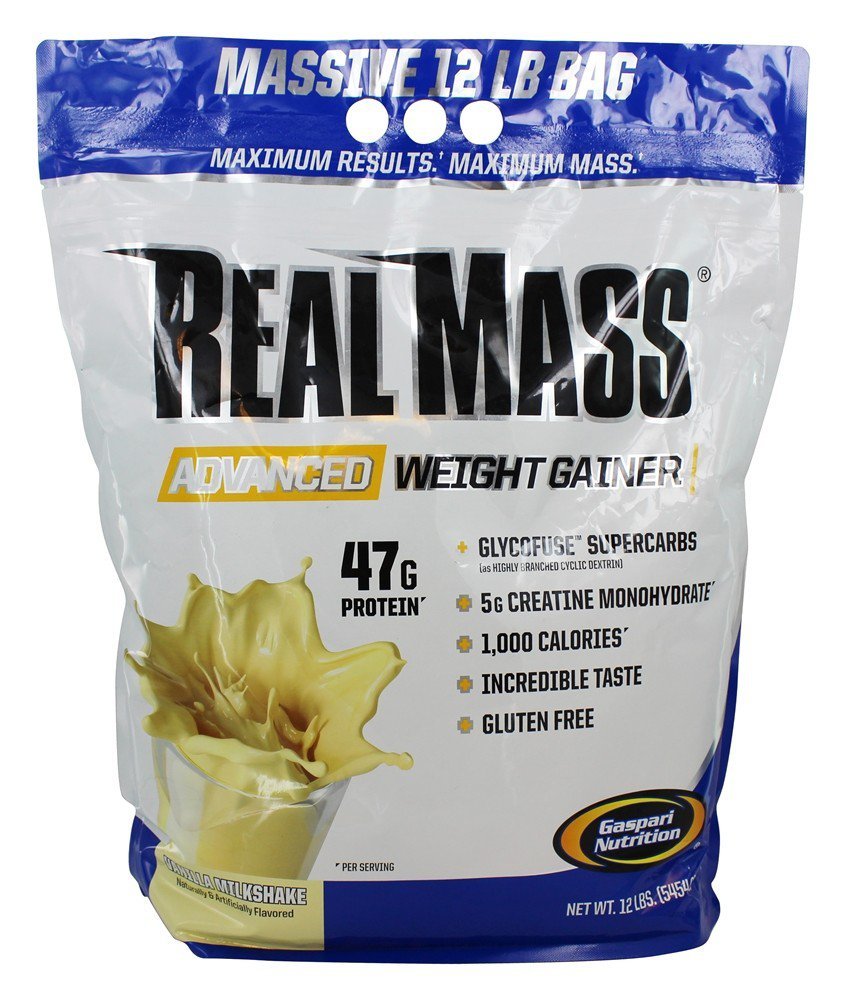 Gaspari Nutrition Real Mass: Advanced Weight Gainer, Protein and Complex Carb Blend, 50g Protein, 16g EAA, Gluten-Free, 12 lbs (Vanilla Milkshake)
