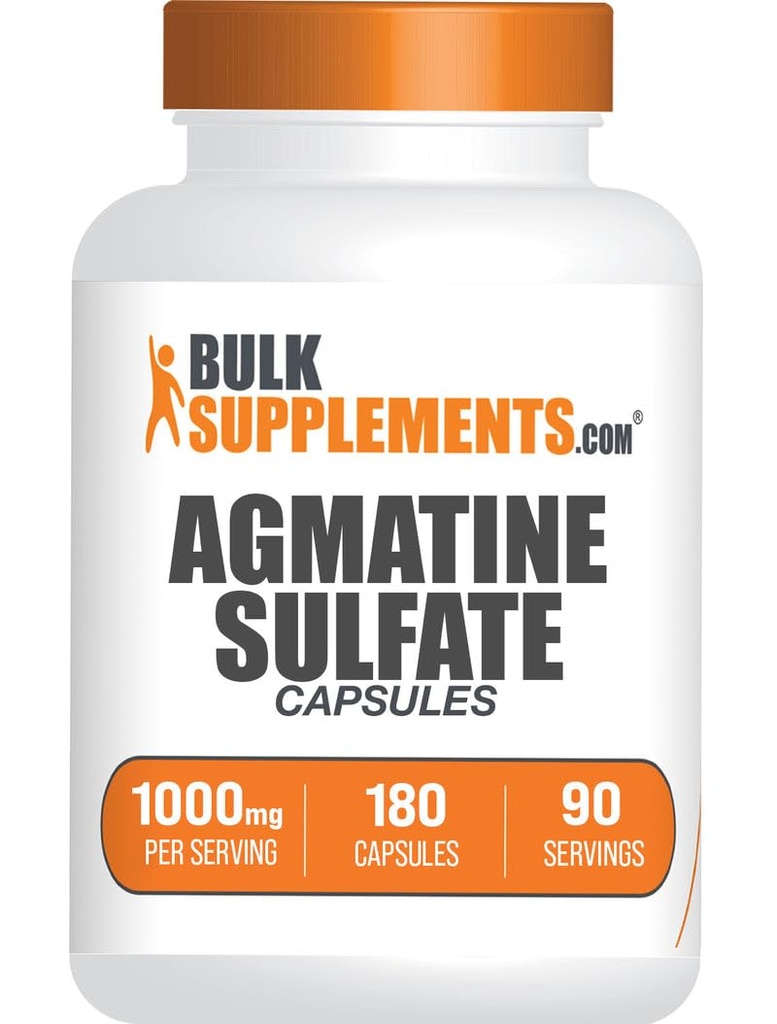 BulkSupplementments.com Agmatine Sulfate Kapsule - Nitric Oxide Supplement, Agmatine Supplement - Gluten Free, 2 Kapsule per Serving, 180 Počet (Pack of 1)