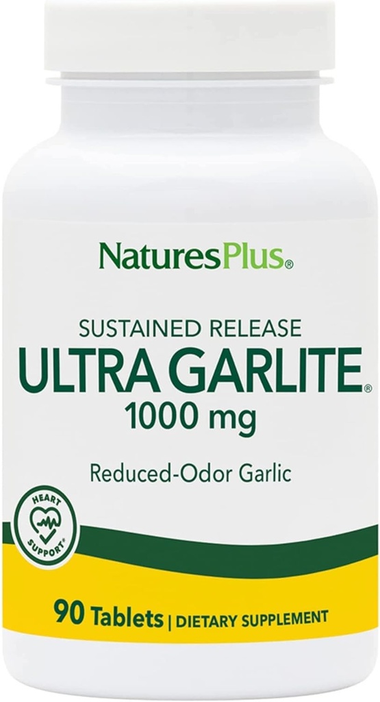 NaturesPlus Ultra Garlite 1000 mg - 90 tabliet - Cesnak so zníženým obsahom Odora - Nutričná podpora pre bezplatnú obranu a imunitné zdravie - trvalé uvoľnenie - 90 porcií
