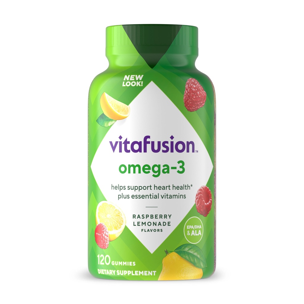 Vitafusion Omega-3 Gummy Vitamíny, Berry Lemonade Ochutené, Zdravie srdca Vitamíny(1) S Omega 3 EPA/DHA a vitamíny A, C, D a E, America