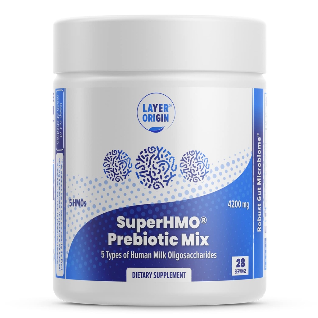 Vrstva Pôvod SuperHMO Prebiotické Mix s 5-HMO Prebiotické Fiber pre Gut, Trvanlivosť, zdravie mozgu - prášok, 28 Servisov
