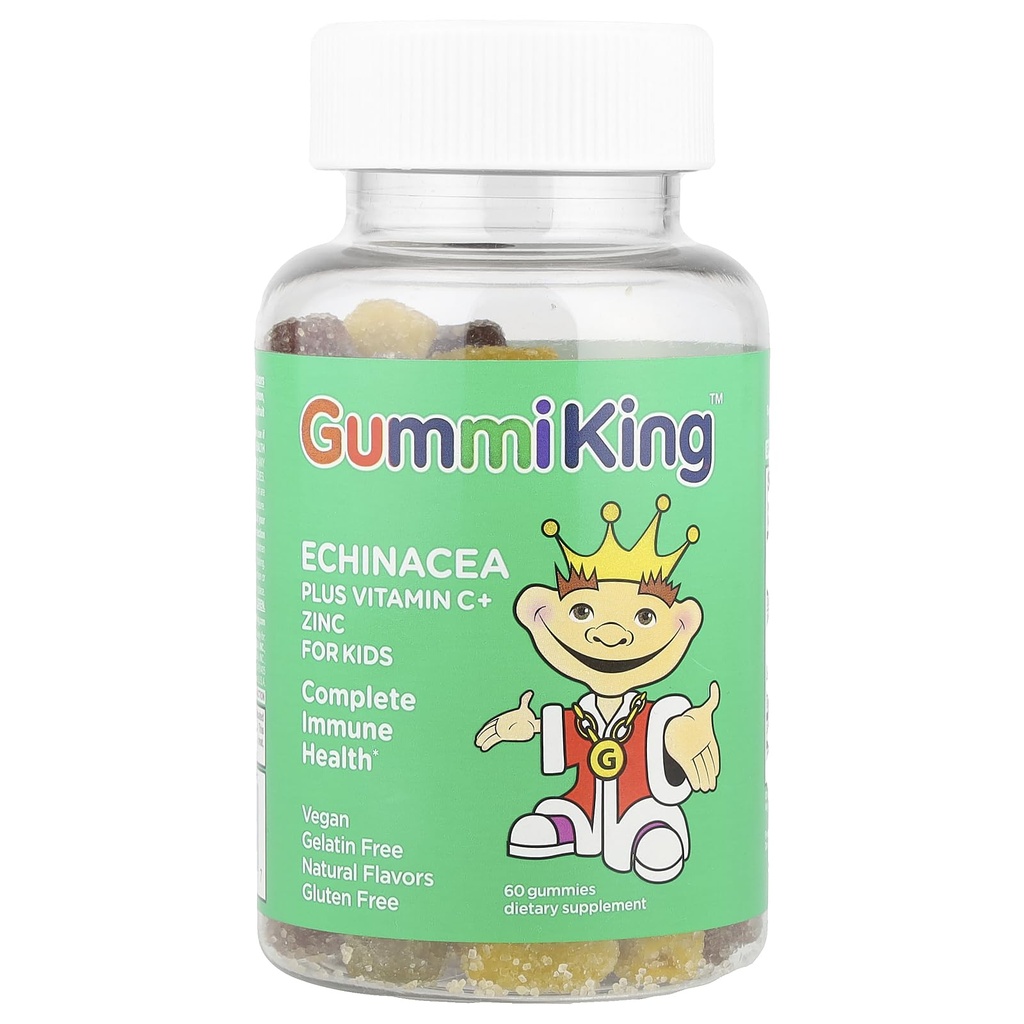 Gummi King Echinacea Plus Vitamín C Zinok Supplement, Jahoda/Lemon/Orange/Grape/Cherry/Grapefruit, 60