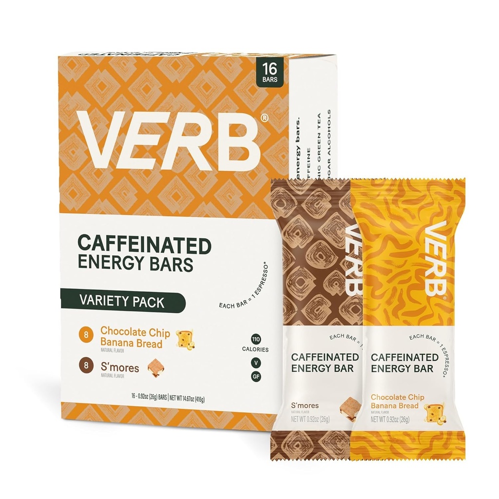 Slovo kofeínové energetické bary Odrodové balenie - 2 Delicious chute (26g, balenie po 16) 110-Calorie Delicious Low Sugar Energy Bar, Vegan & Gluten Free On-the Go Snack s 80mg zeleného čaju kofeín