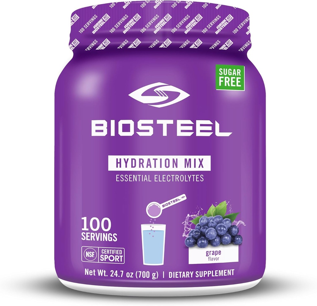 BioSteel Zero Cukrová hydratácia Mix, Veľká ochutnávka Hydratácia s 5 Essential Electrolytes, Hroznová chuť, 100 Servíruje na tub