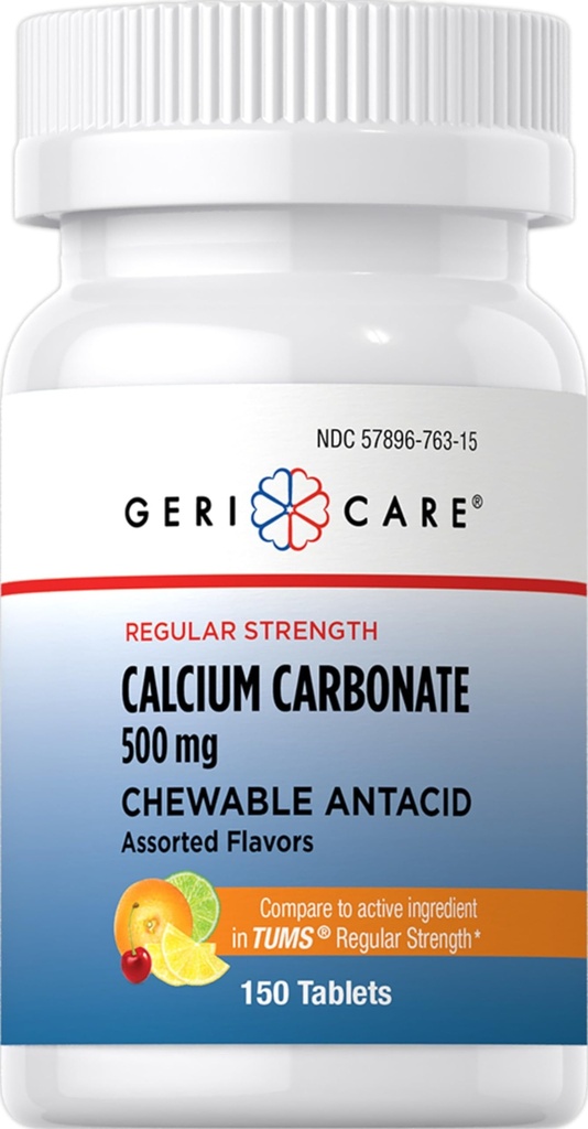 Gericare Calcium Carbonate 500mg Chewable Antacidum, 150 count (Pack of 1)