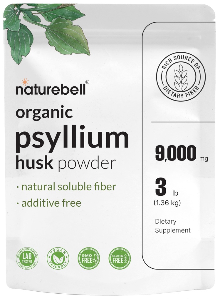 NatureBell Psyllium Husk Fiber Supplement, 9,000mg Per Serving, 3lb (48oz) Powder 