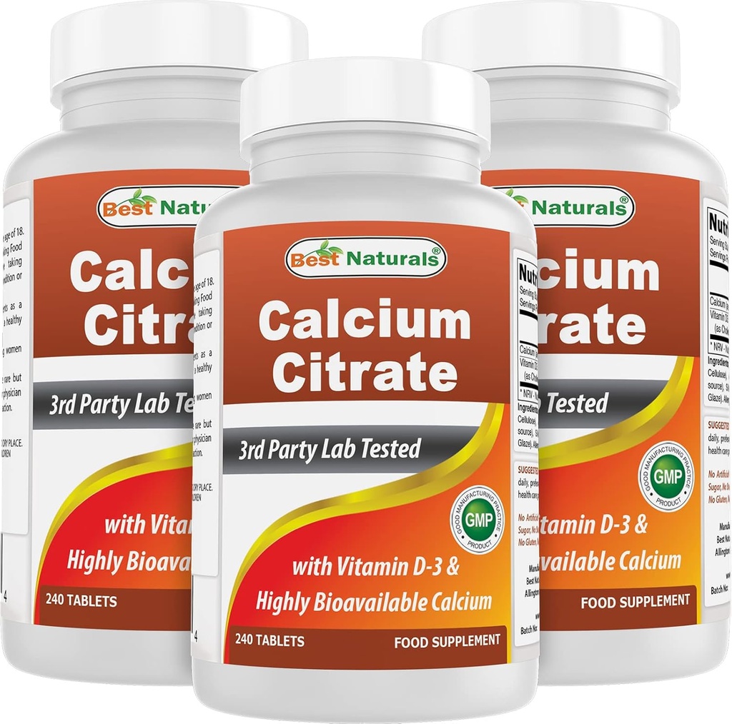 Najlepšie Naturals Citrát vápenatý s vitamín D-3 240 Tablety (240 Počet (Pack of 3))