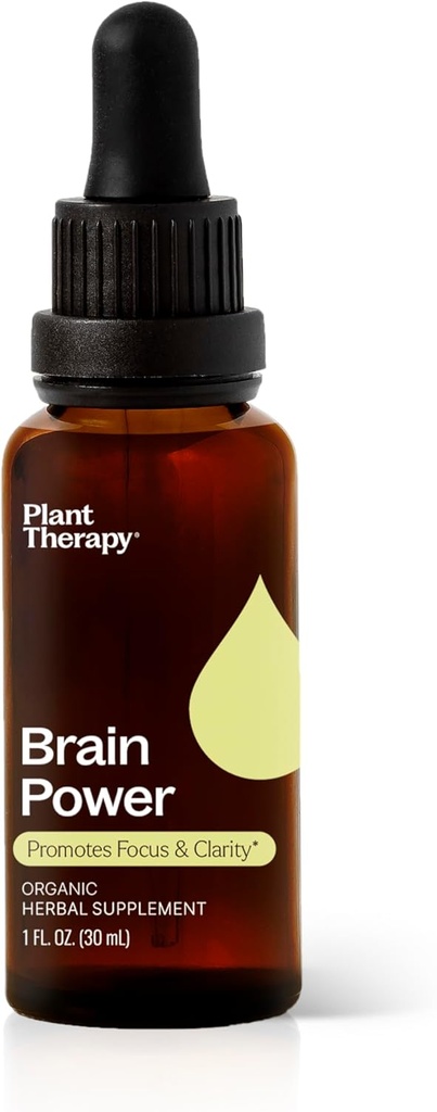 Plant Therapy Organic Brain Power Tinture 30 ml (1 oz) podporuje zaostrenie mozgu a jasnosť, pomáha Mental Alertness & Memory, Brain Boost Supplement balený s výhodami
