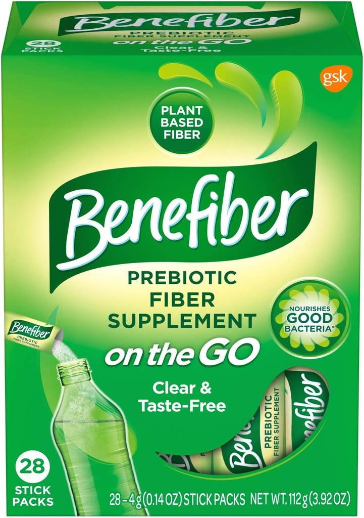 Benefiber Fiber Supplement on the Go Stick Packs for Convenient Use 28 Stick Packs per Box (1 Box Iba)