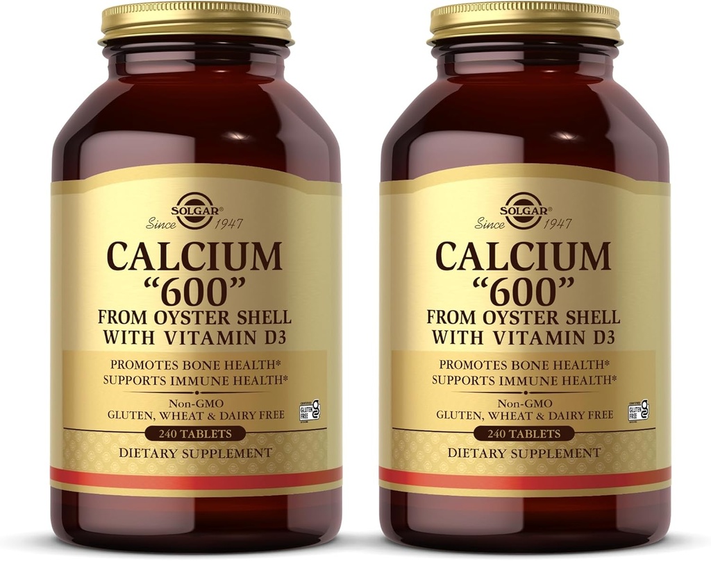 Solgar Calcium 600" - 240 tabliet, balenie 2 - Oyster Shell s vitamínom D3 - Non-GMO, bez lepidla, bez mliečnych výrobkov - 240 celkových služieb