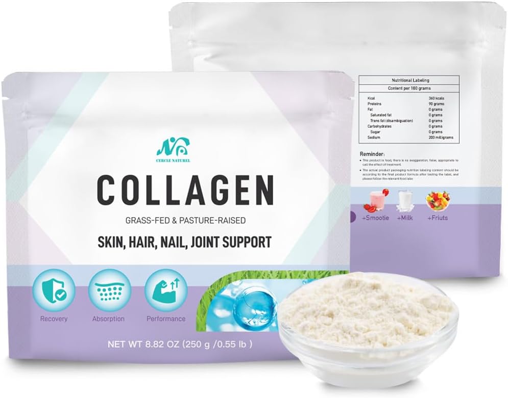 Cercle Natural Multi Collagen Peptides Powder Unflavred, Plus Vitamín C & Biotin, German Hydrolyzed Bovine Collagen, podporuje vlasy, koža, nechty, a kĺby pre ženy a mužov - 8.82 oz