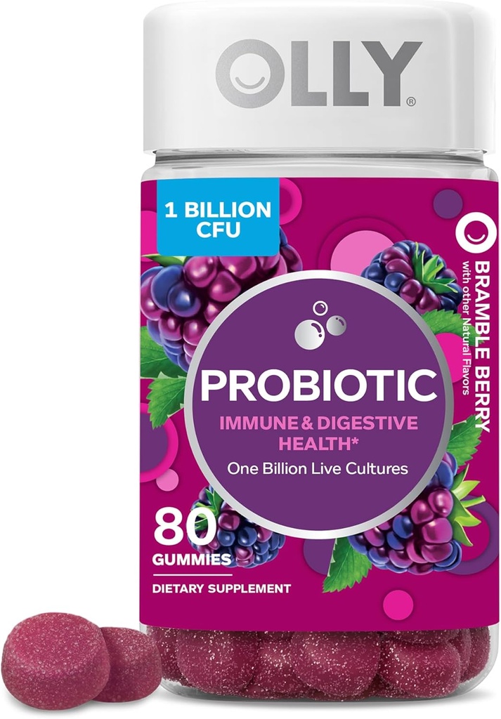 OLLY Probiotická Gummy, Immune and Tráviaca podpora, 1 miliarda CFU, Chewable Probiotic Supplement, Berry, 40 Day Supply - 80 Gróf