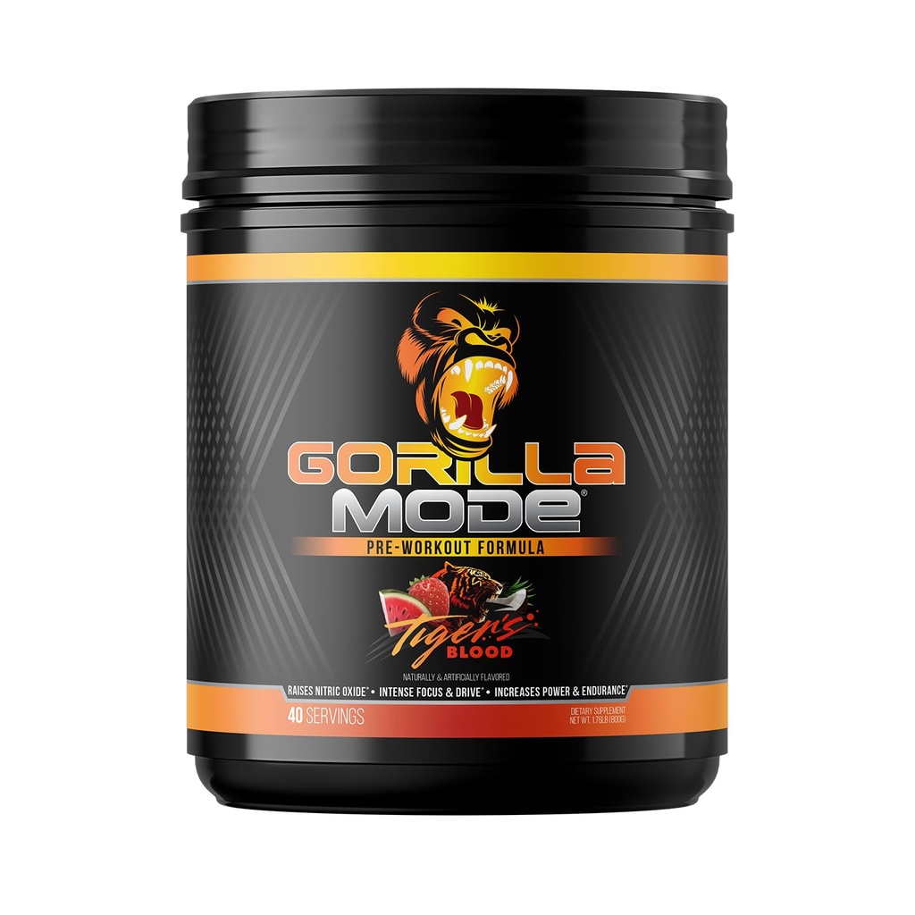 Gorilla Mind Pre Cvičenie - Masívne čerpadlá Laser Focus Energy Power - L-Citrulín, Kreatín, L-Tyrosín, Betaín, Hydroprime, Alpha-GPC, 400mg kofeín, Huperzine A - 800g (Tigerská krv)