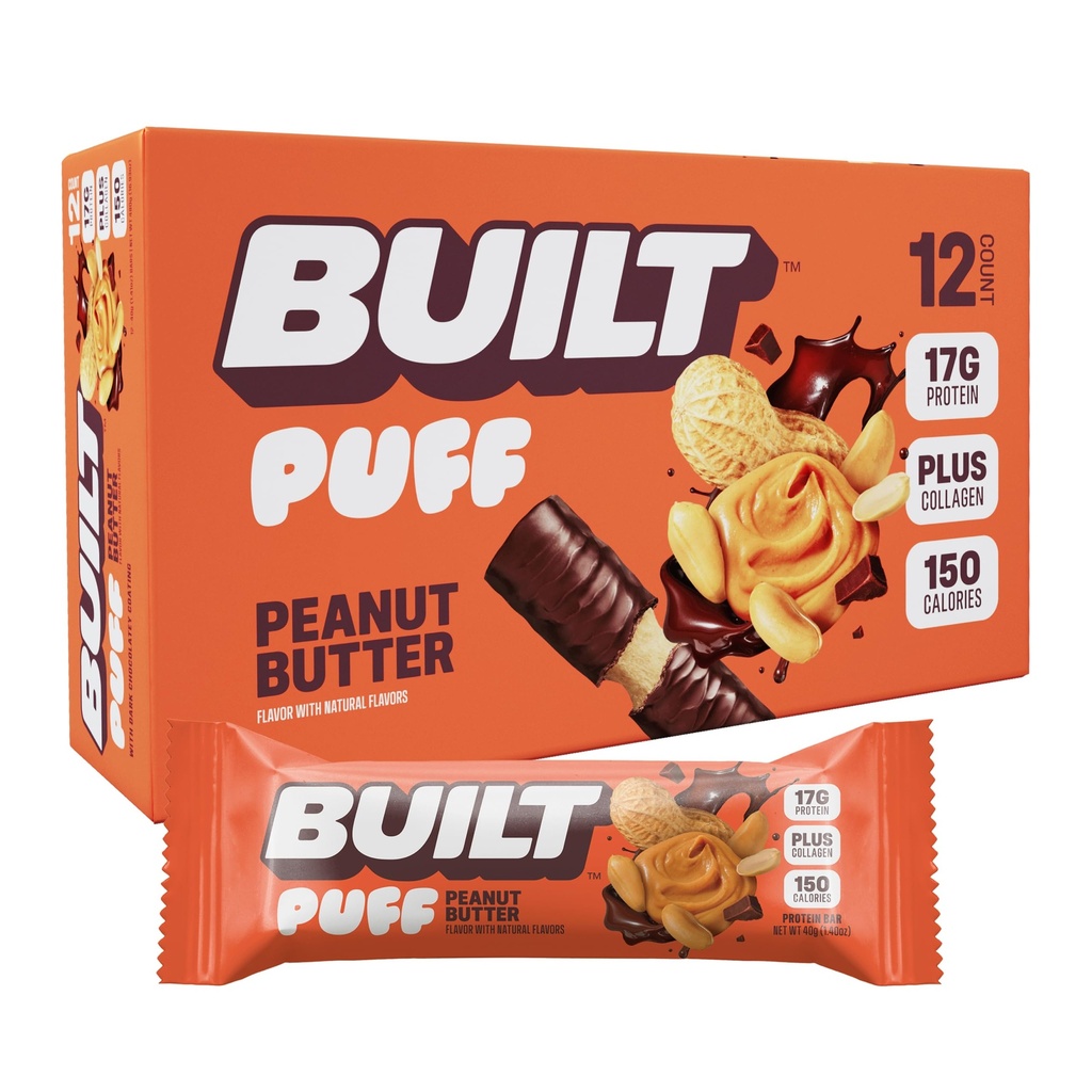Postavený bar, Puff Protein Bars, Arašidové maslo Puff, 17g Bielkoviny Snacks, On-The-Go Bars, Iba 150 Kalórie, 6g Cukor, Kolagén, Gluten Free, 12 Počet