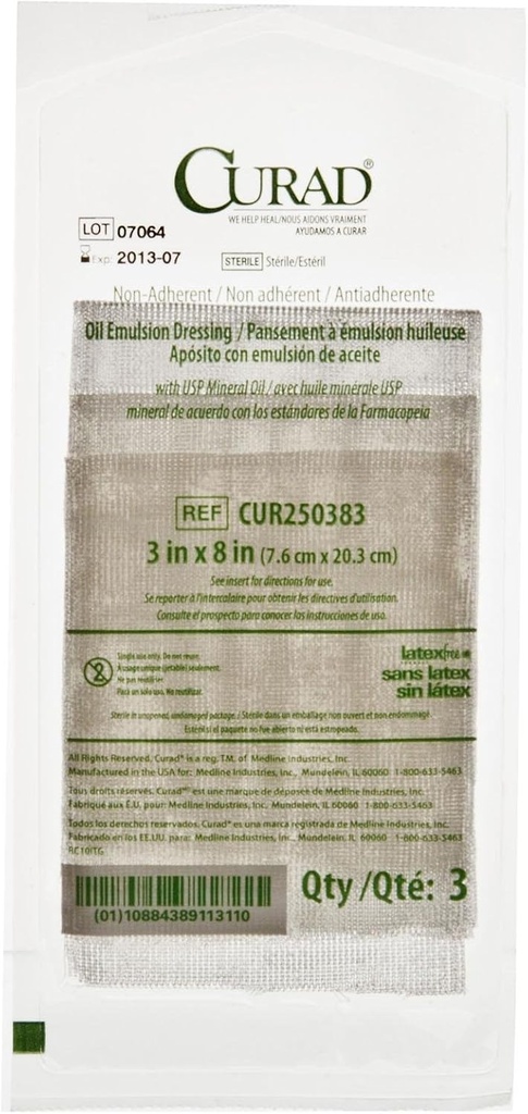 CURAD Sterilný neadrentný olej Emulzia emulzia Perforácia, 3" x 8," ideálny pre starostlivosť o rany, balenie 648