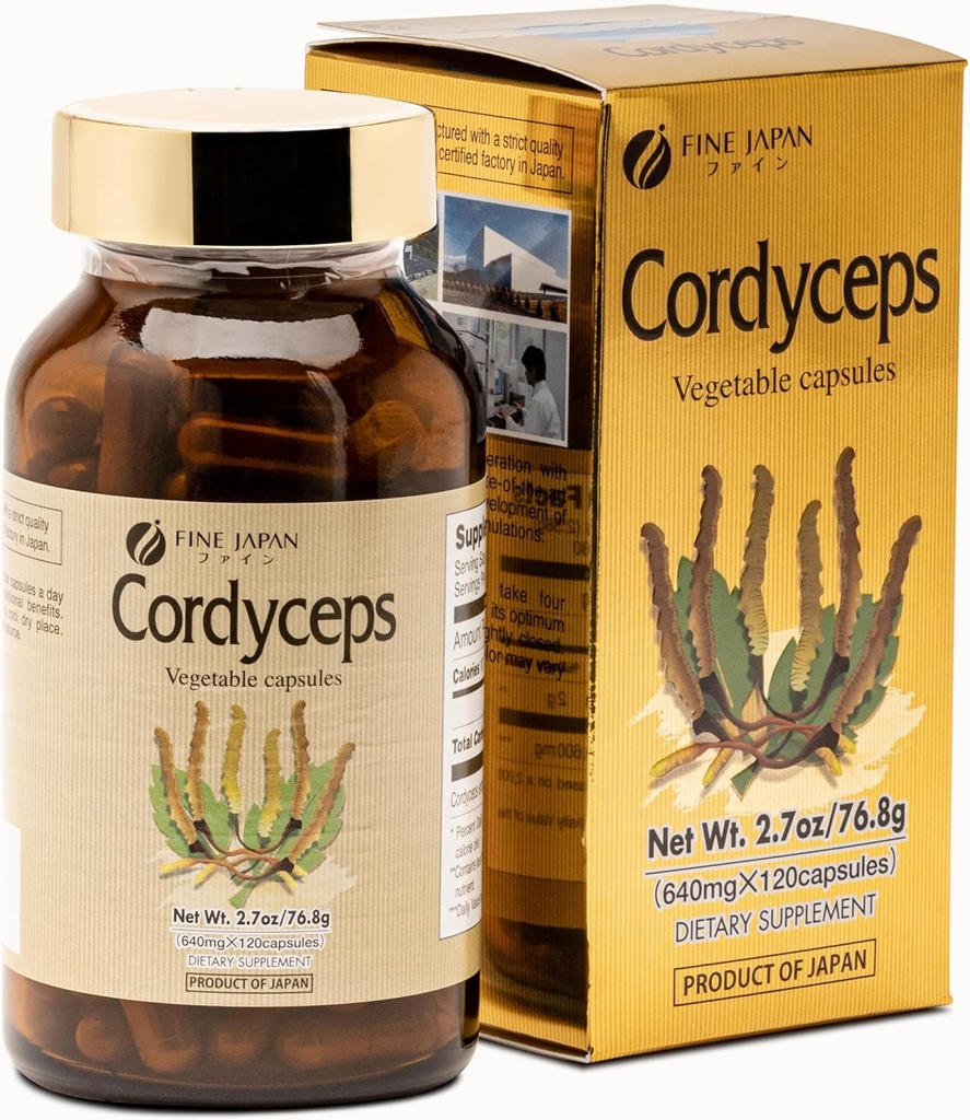 FINE JAPAN Cordyceps Mushrom Capsulses - Premium Cordyceps Militaris and Sinensis Extract for Optimal Health Benefits, 100% Authentic Cordyceps in Easy-to-Swallow Capsules