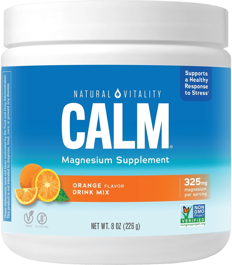 Prírodná vitalita Pokoj Magnézium Supplement, Anti-stress Drink Mix prášok, Gluten Free, Vegan, & Non-GMO, Orange, 8 oz