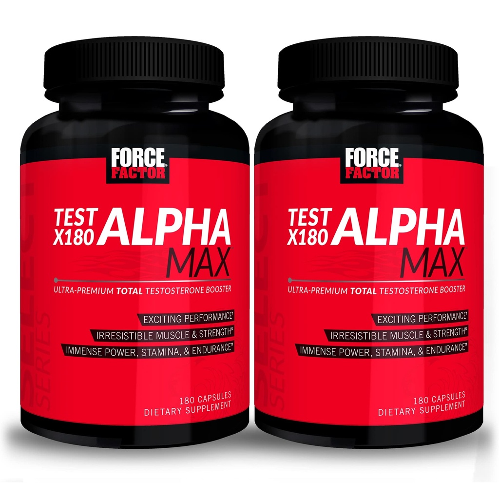 FORCE FACTOR Test X180 Alpha Max, 2-Pack, Total Testosterón a oxid dusnatý Posilňovač pre mužov s senovka grécka Seed & Tribulus zvýšiť prietok krvi a zlepšiť mužský atletický výkon, 360 kapsúl