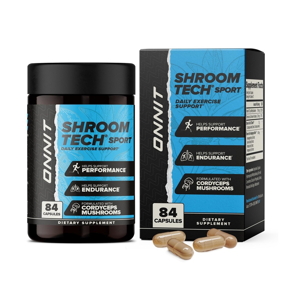 ONNIT Shroom Tech Sport Daily Cvičenie Podpora Kapsule, Pre Cvičenie Supplement with Cordyceps Huby, Kofeín-Free Diétary Supplement for Daily Energy Support, 84 Počet