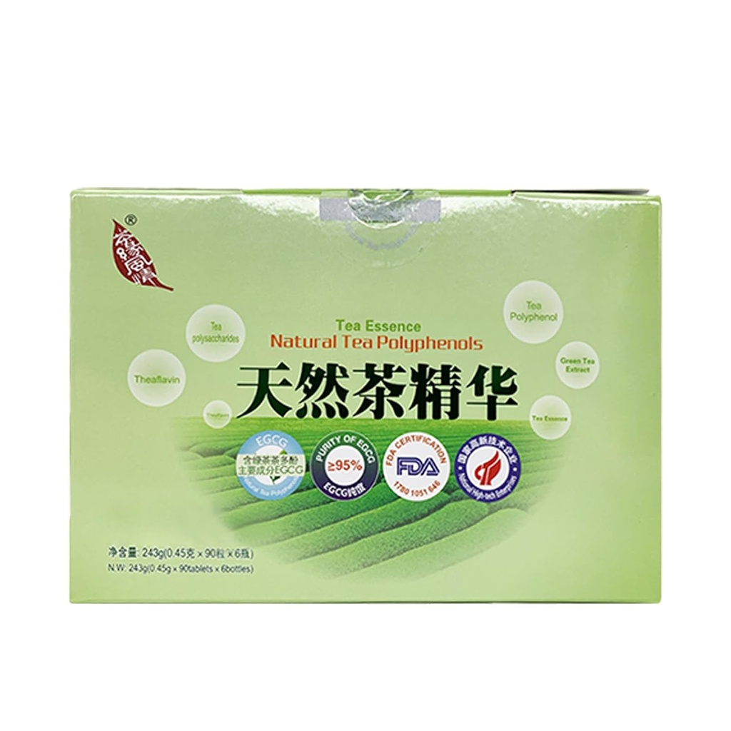 Extrakt zo zeleného čaju, Nový čaj Era, Prírodné čajové polyfenoly Tablety, Tea Essence,90tablety/fľaša,6 fľaše/škatuľa