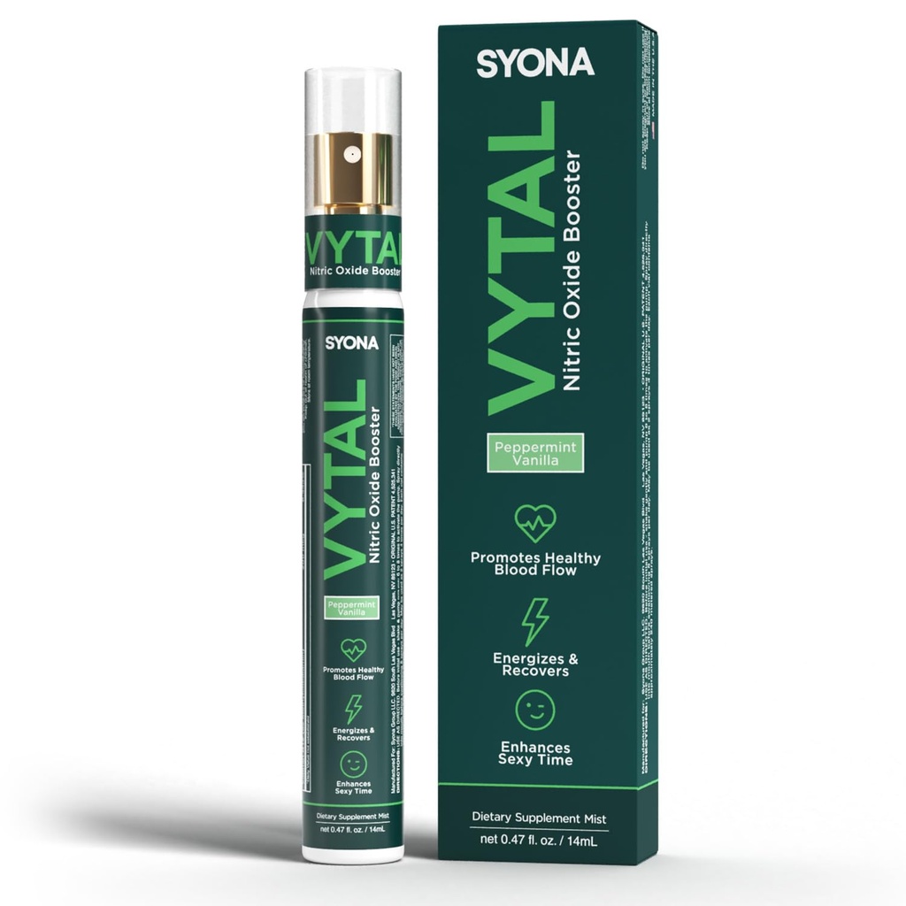 SYONA - VYTAL - Posilňujúci sprej - Kardiovaskulárny a kognitívny - Peppermint a Vanilla Flavor - B12, B3, L-arginín - 14ml Pumpa