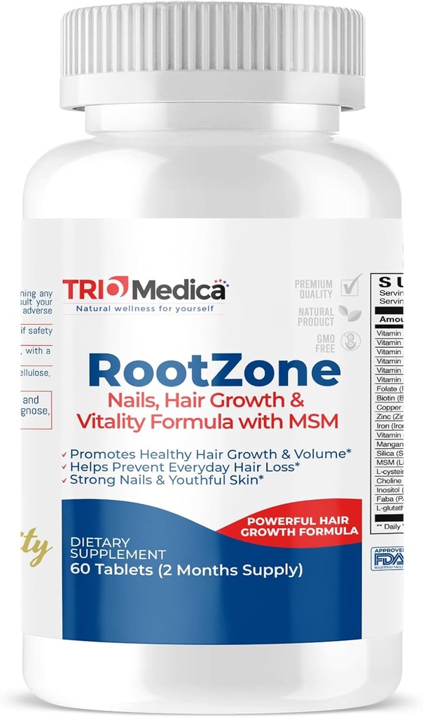 RootZone s MSM vlasy, koža a nechty, viac ako 20 zložiek vrátane biotínu a MSM, 60 tabliet
