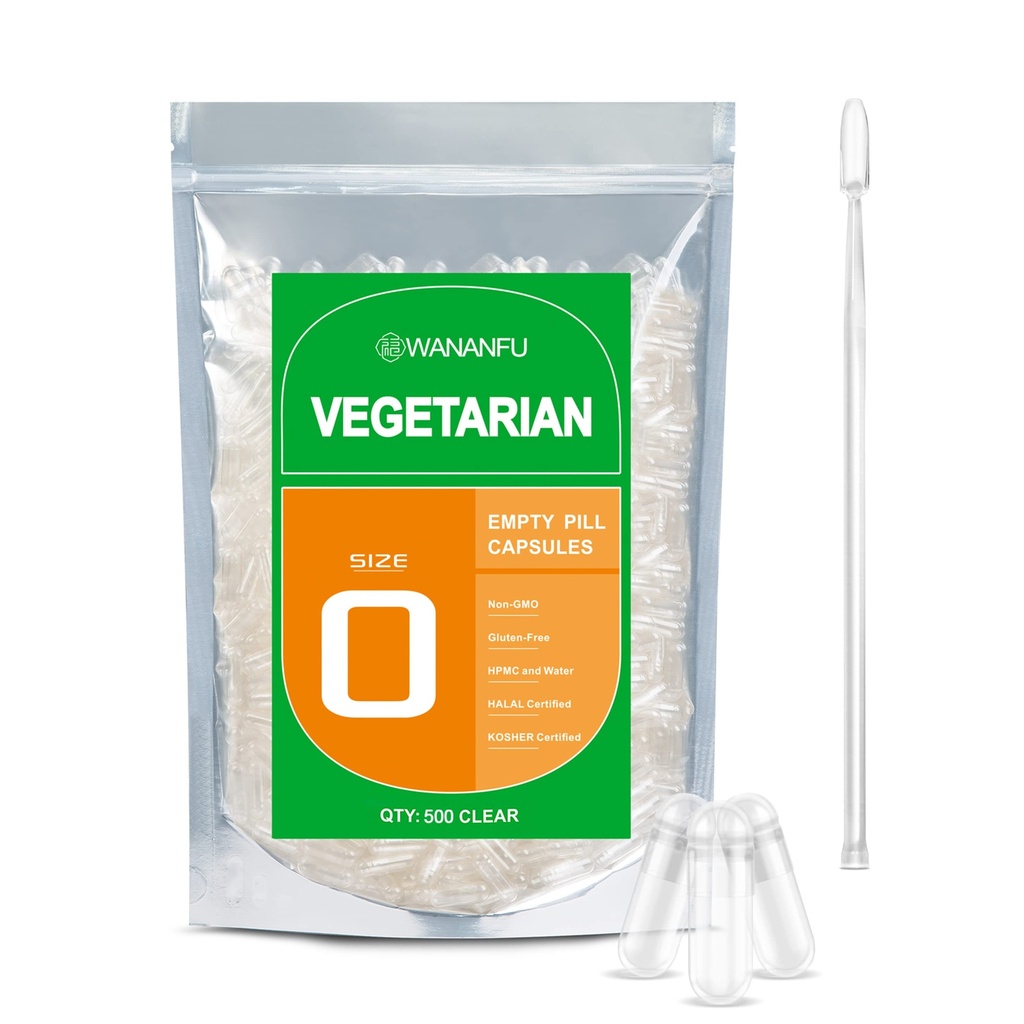 wanananfu Veľkosť 0 prázdne kapsule Vegetariánska (500 Počet) Bundle s Micro Lab Lyžica, jasné plniteľné Veggie Pill kapsule Veľkosť 0 pre výrobu vlastných doplnkov