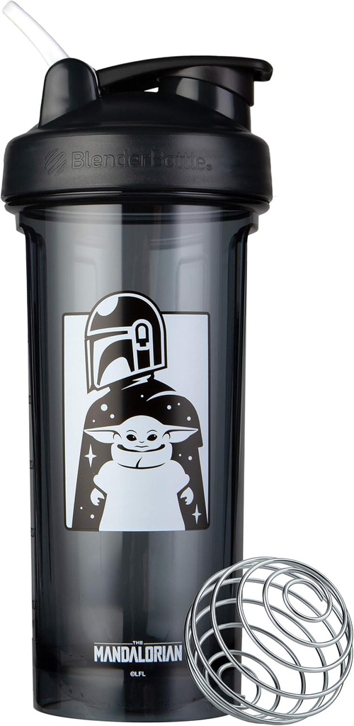 BlenderBottle Star Wars Shaker Bottle Pro Series Ideálny pre proteínové Shake a pre cvičenie, 28-Ounce, Mandalorian & Child