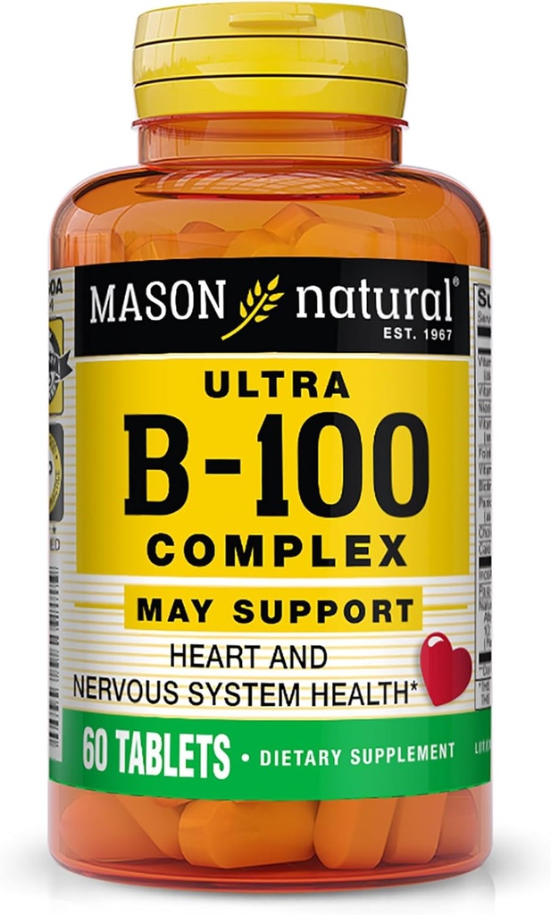 MASSON NATURAL Ultra B- 100 Complex - Zdravé srdce a nervový systém, Zlepšuje imunitnú funkciu a energetický metabolizmus, 60 tabliet