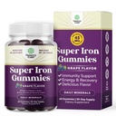 Extra Strength Iron Gummies for Women and Men - Potent 45mg per Serving Chewable Supplement for Women and Men with Vitamin C for Higher Absorption - Vegan Daily Iron Gummy No Artificial Flavors - 60Ct