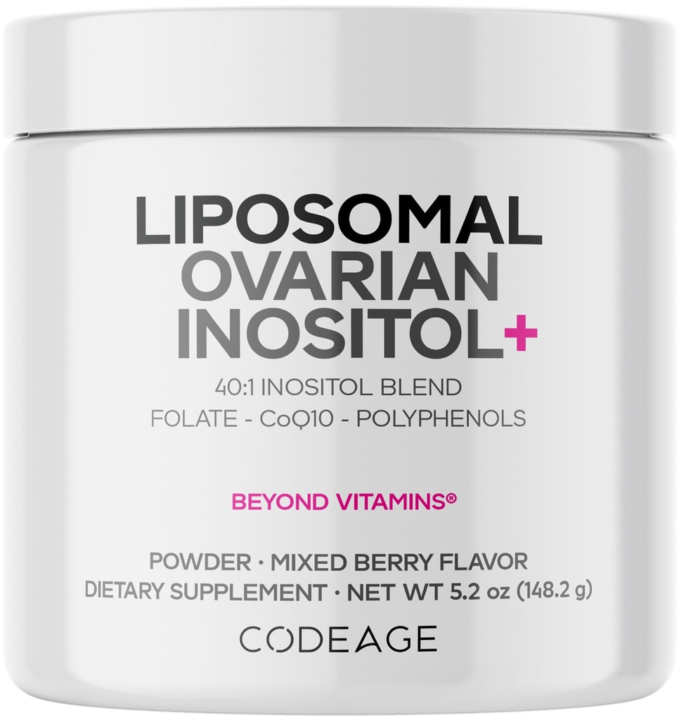 Kódovanie Lipozomálne Ovarian Inozitol Powder - Myo-Inozitol & D-Chiro-Inozitol 40:1 Blend, Folate 5-MTHF, CoQ10, Pomegranate & Wild Blueberry - 2-Month Supply - Mixed Berry Flavor - Non-GMO, 60 Servings