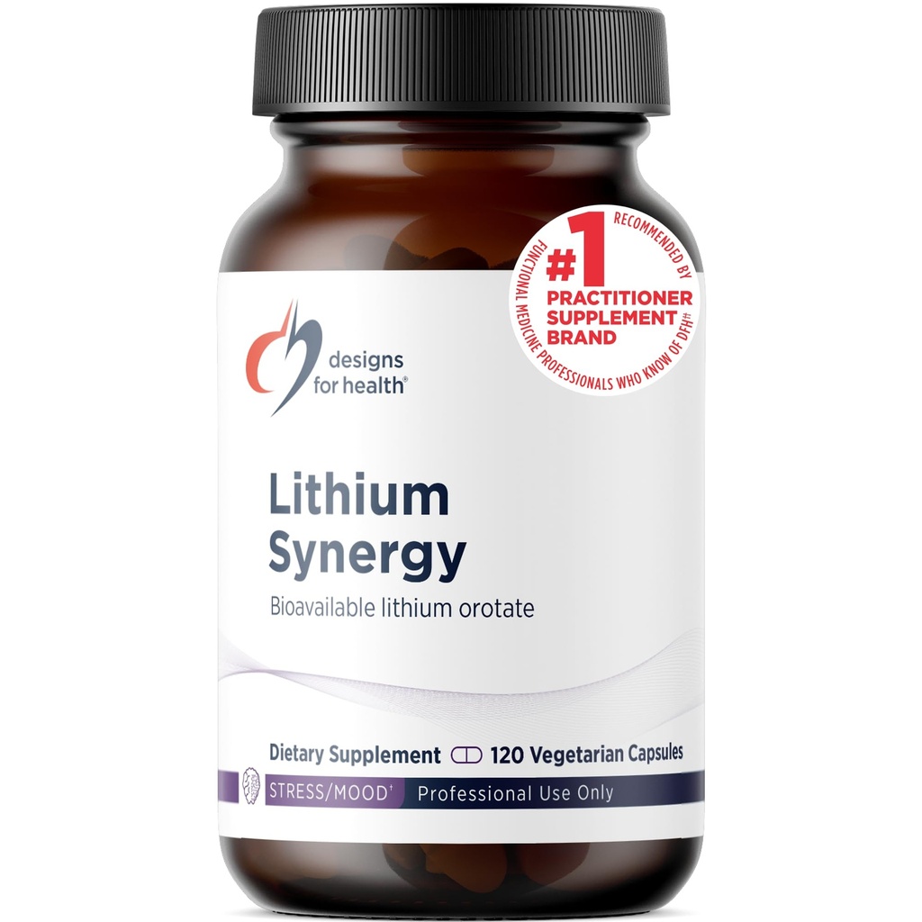 Dizajny pre zdravie Lítium Synergy - 5 mg Lítium Orotát s TMG + B12 Metylkobalamín - Biodostupný Mood + Metylation Suplement, Non-GMO + Vegetarián (120 kapsúl)