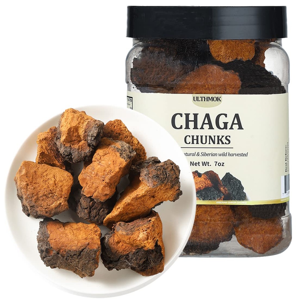 Premium Chaga Mushrom Chunks 7 Oz/199g, Vybraný prírodný čaj Chaga Mushroom,100% Sibírsky Wild Harvested.