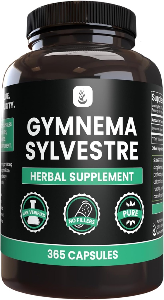 PURE ORIGINÁL SUROVINY Gymnema Sylvestre (365 kapsúl), bez horčíka alebo ryžových výplne, vždy čisté, Lab Overené