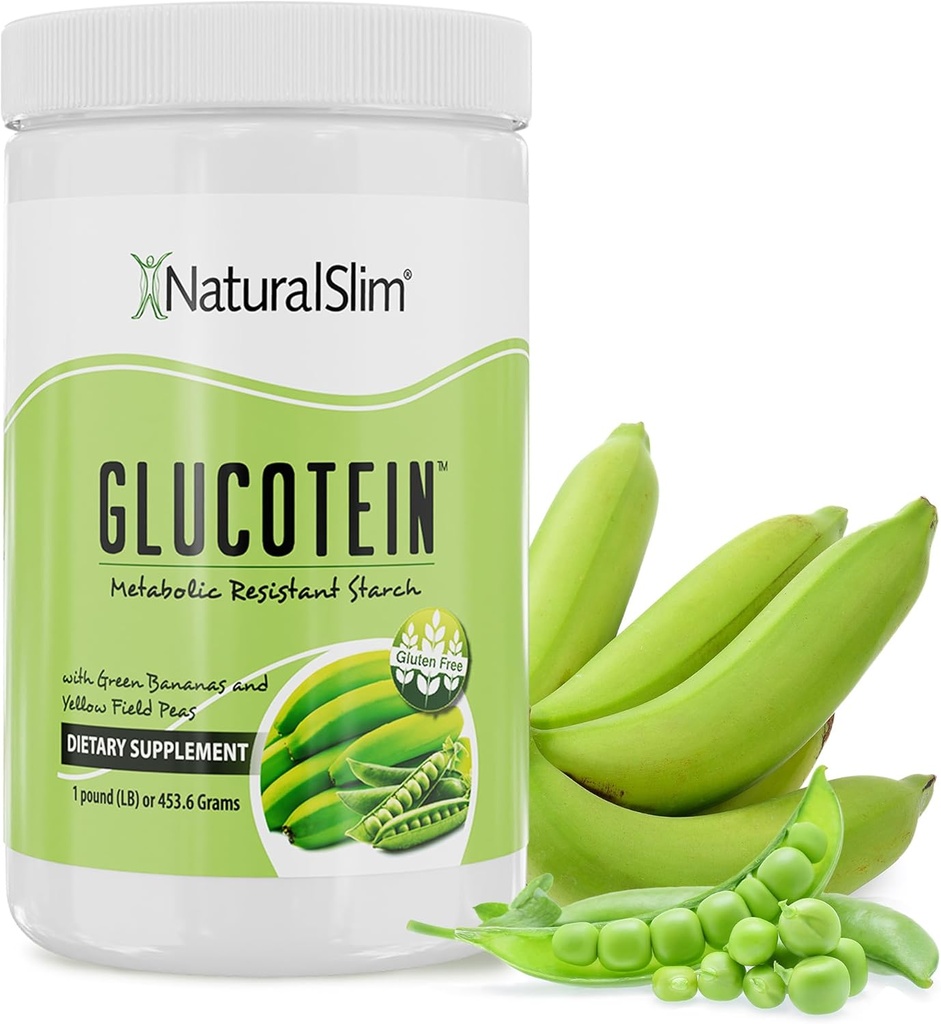 NaturalSlim Prebiotic Resistant Starch Supplement with Green Banana Flour Organic & Pea Starch Blend Glucotein Powder - Non-GMO & Gluten Free - 16 Servings