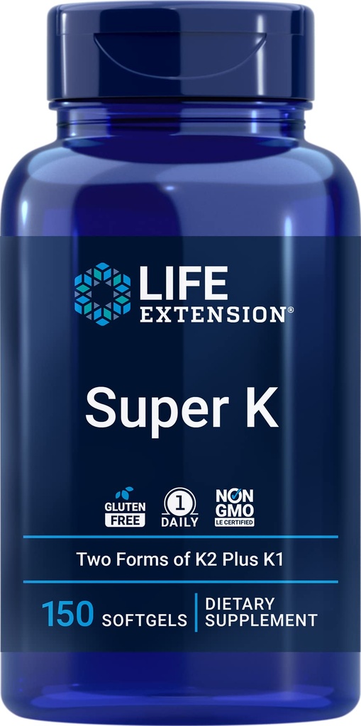 Rozšírenie života Super K, 150 Softgels, s vitamínom K1 a K2 - MK4 & MK7