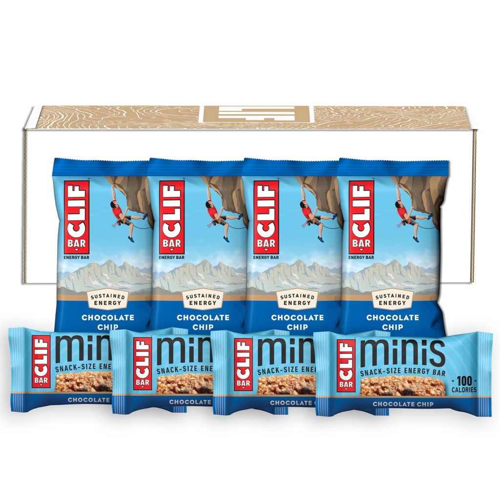 CLIF BAR - Chocolate Chip - Plná veľkosť a Mini energetické tyčinky - vyrobené s organickým Oat - non-GMO - Plant Based - 2.4 oz. a 0,99 oz. (20 Počet)