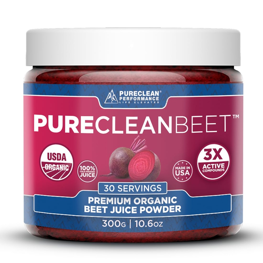PureClean Beet Premium Beet Juice Powder - 100% Organic Nitric Oxide Support for Clinically-Proven 3X Greater Circulation, Endurance & Energy - Hrdo studená, Eco Friendly, USA - 30 Servings