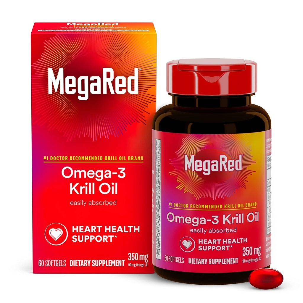 Omega-3 krilový olej 350mg softgels, MegaRed (60 Počet vo fľaši), EPA & DHA Omega-3 mastné kyseliny bez rybej dochuťou Na rozdiel od rybieho oleja, obsahuje antioxidant Astaxant