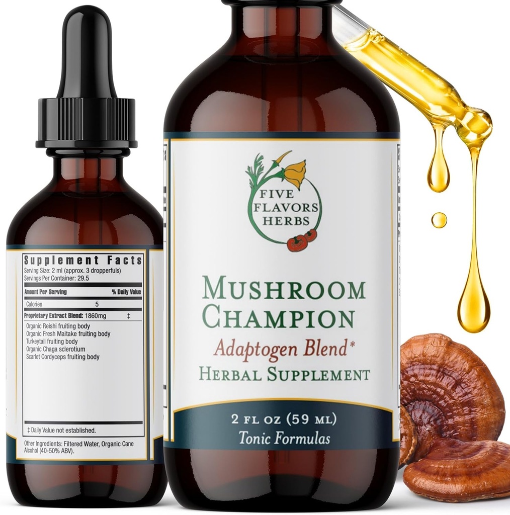 Šampionát hríb Tinktúra - Metabolická podpora, Imunitná podpora, Podpora dýchania, Adaptogén Blend, Tonic Formula, Reishi, Maitake, Bylinné doplnky - 2 Fl Oz