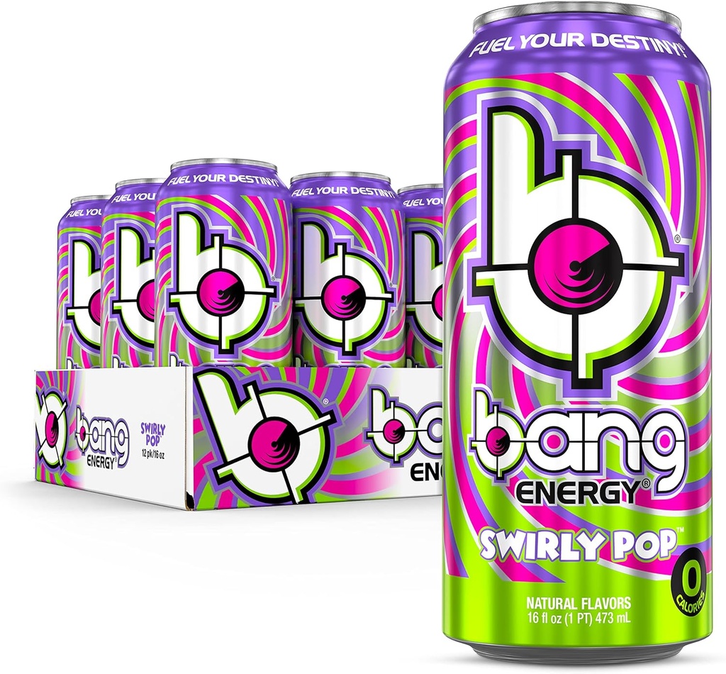 Bang Energy Swirly Pop, bez cukru, Energy Drink, 16 Ounce (Pack of 12)