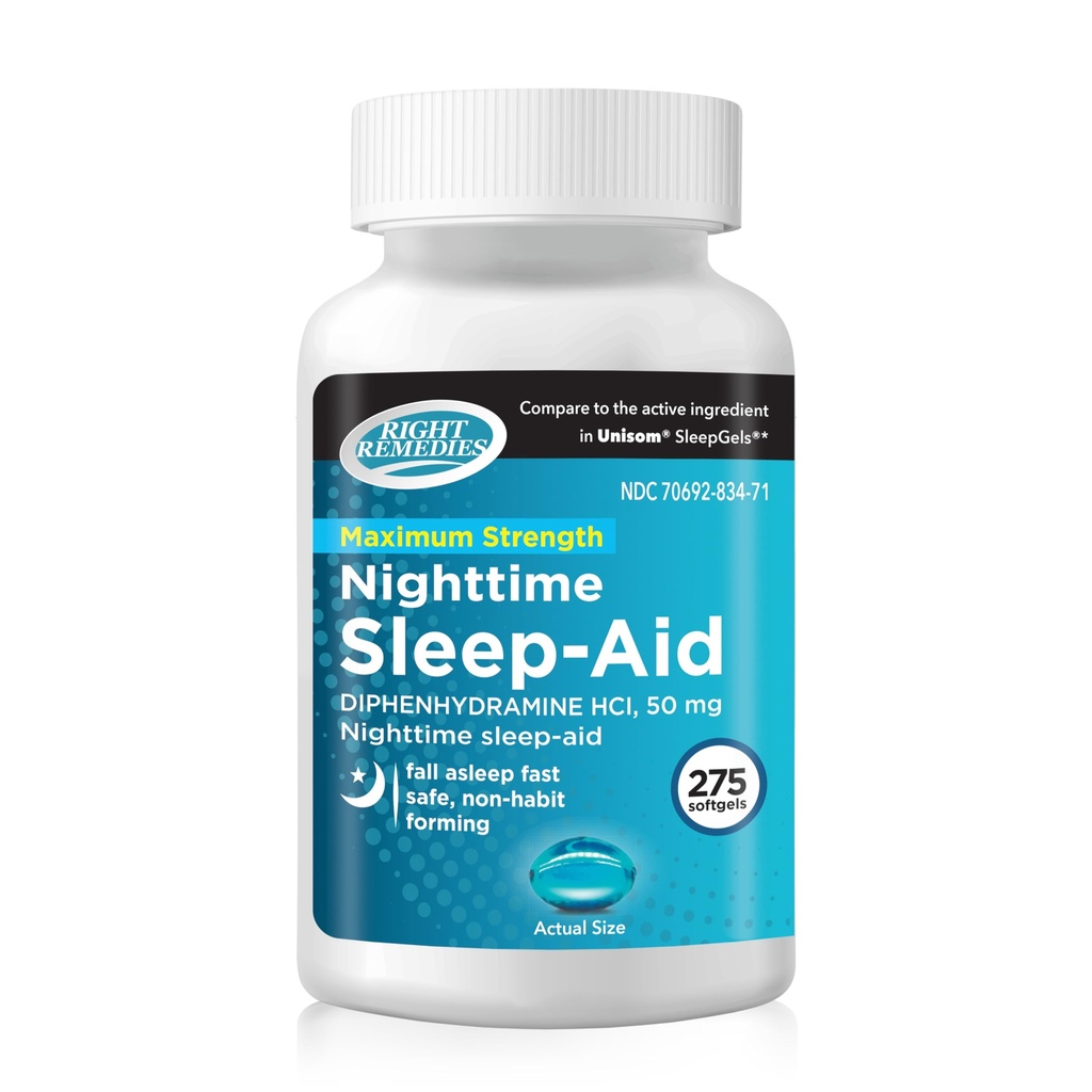 Nočná pomoc pri spánku Softgels, (275 softgels), Difenhydramín HCI 50 mg, Spad Asleep Fast, podporuje hlbší, nepokojný spánok