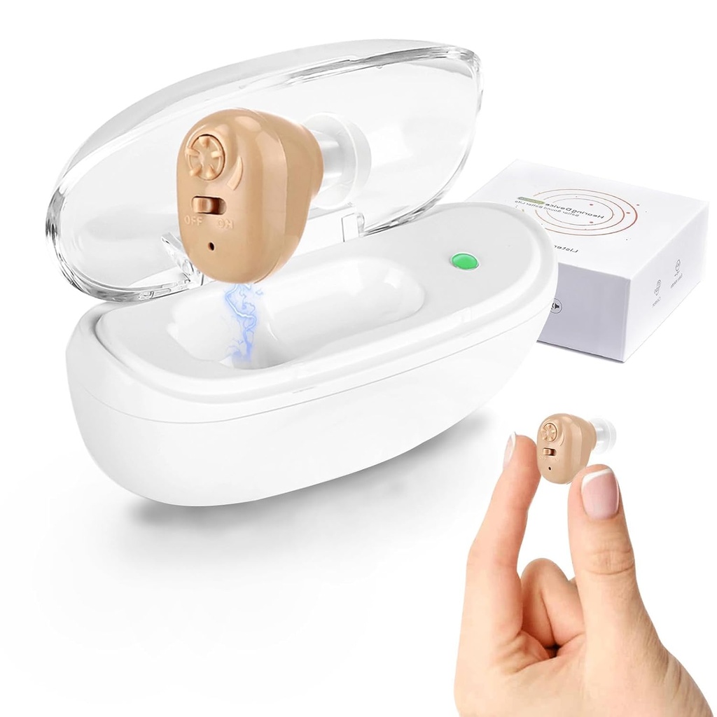 Pomoc na zosilňovač sluchu, nabíjateľná pomôcka na sluch pre seniorov a dospelých s ovládaním hlasitosti, rušenie sluchu zosilňovač, jednorazové použitie