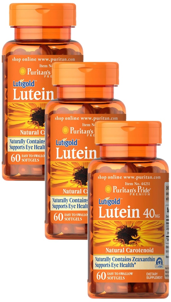 Puritan's Pride Lutein 40 Mg with Zeaxantin, Helps Support Eye Health*, Whole Bean, 60 Ct, (Pack of 3)