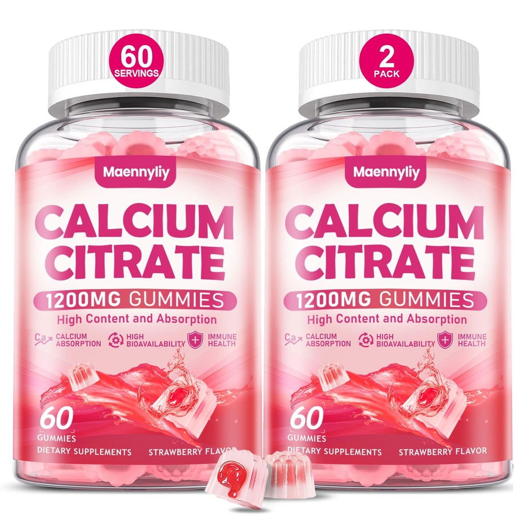 Dusičnan vápenatý 1200 mg pre dospelých: Ultimate Absorbtion Calcium Supplement for Women & Men - Easy to Digest, Vegan, Non-GMO, Gluten Free - Natural Strawberry Flavor