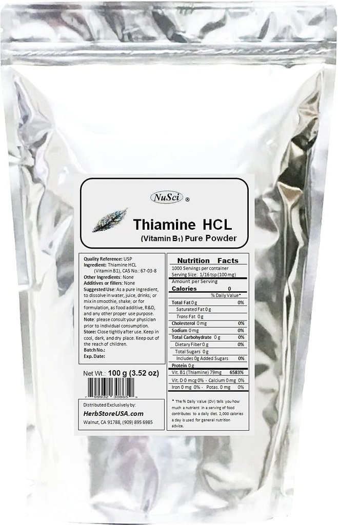 Tiamín HCL Vitamín B1 Čistý prášok Energia (100 Grams (3,52 oz))