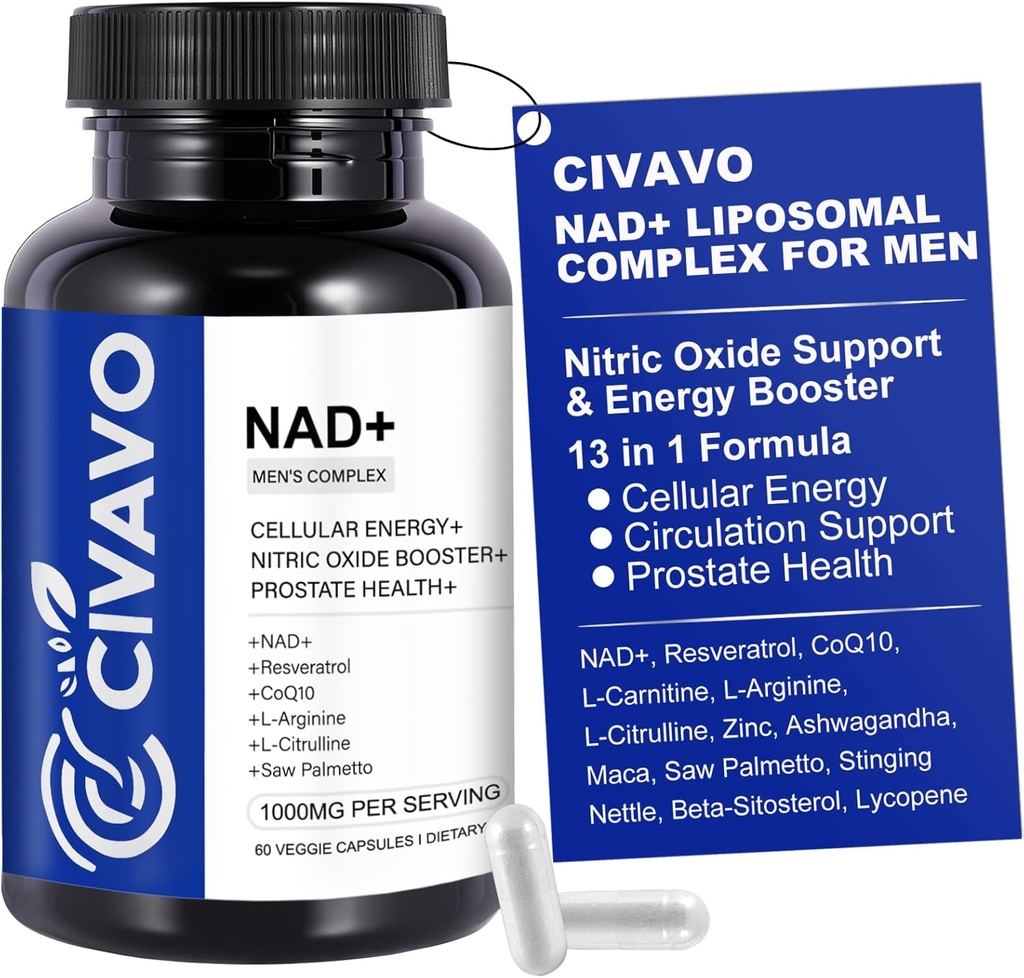 NAD+ Supplement for Men 1000mg, NAD+ with Resveratrol, CoQ10, L-Citrulline & Maca Root 