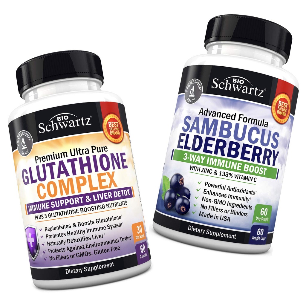 Glutatiónový komplex s mliečnym extraktom z bodliaka, vitamín C a Quercetin + Sambucus bazálne kapsule so zinkom a vitamínom C - prírodné antioxidanty - podporuje podporu pečene a imunity