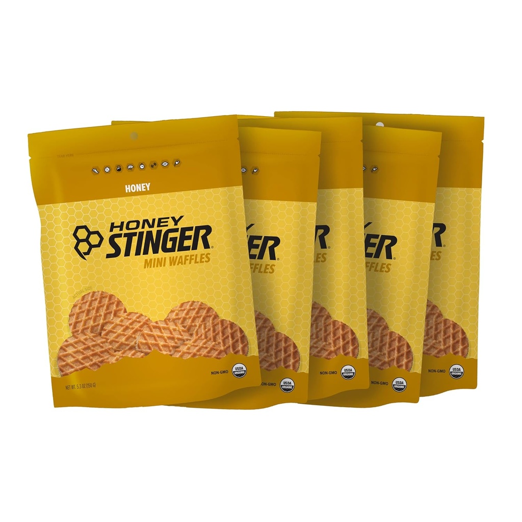 Honey Stinger Organic Mini Honey Waffles, Energy Stroopwafel pre cvičenie, vytrvalosť a výkon, Športová výživa pre domáce & Gym, Pre a po tréningu, 5 Vreciek, 26.5 Ounce