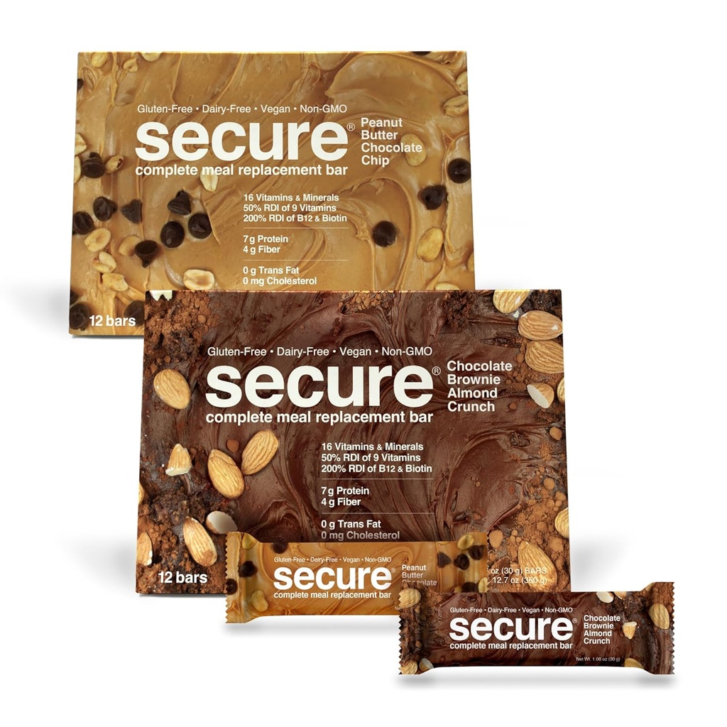 ANDREW LESSMAN Secure Complete Meal Replacement Bars - 7g Vegan Protein Bars. Inulin Fiber. Nízke kalórie, lepok a bez mlieka 24, balenie odrody: čokoláda Brownie a arašidové maslo čokoládové Chip)